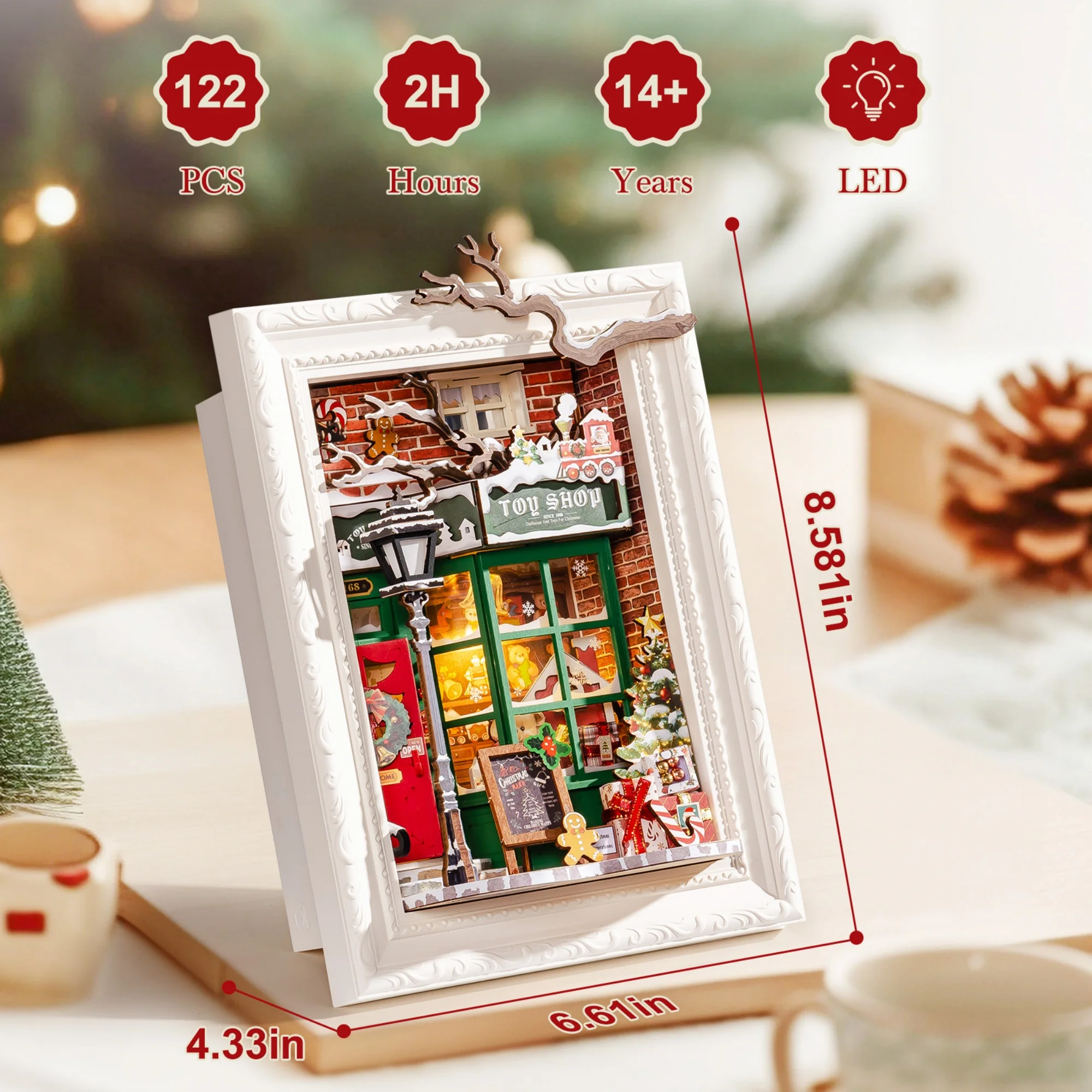 Rolife DIY Miniature House Kit Santa's Toy Shop Photo Frame Wooden 3D Puzzle for Wall Decor Wall-Mountable Dollhouse Model Building Kit Christmas Gift for Adults Friends