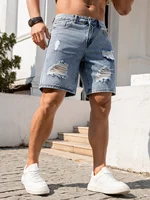 2026 Pantalones cortos de mezclilla desgastados azules de corte holgado de verano para hombre, ropa para todas las ocasiones, pantalones casuales/fiestas/vacaciones, pantalones vaqueros rasgados versátiles de moda para hombre, talla XS-XL