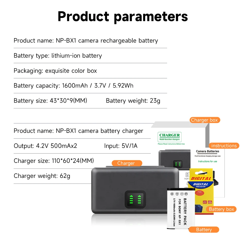 NP-BX1 NP BX1 Bateria + ładowarka LCD do Sony FDR-X3000R ZV-1 RX100 M7 M6 AS300 HX400 HX60 WX350 AS300V HDR-AS300R FDR-X3000