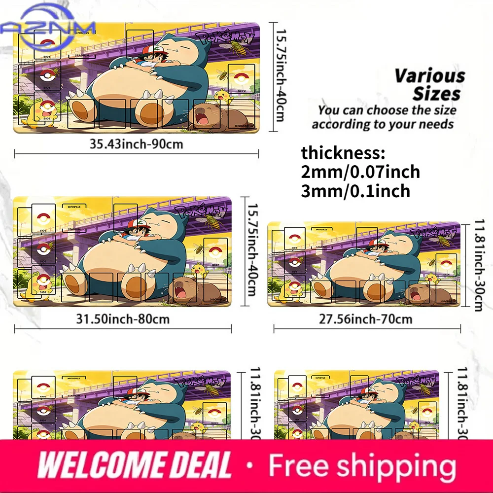 Pokemon TCG Playmat Ash Snorlax Hug Under Bridge Large Non-Slip Mouse Pad for Trading Card Games Multiple Sizes