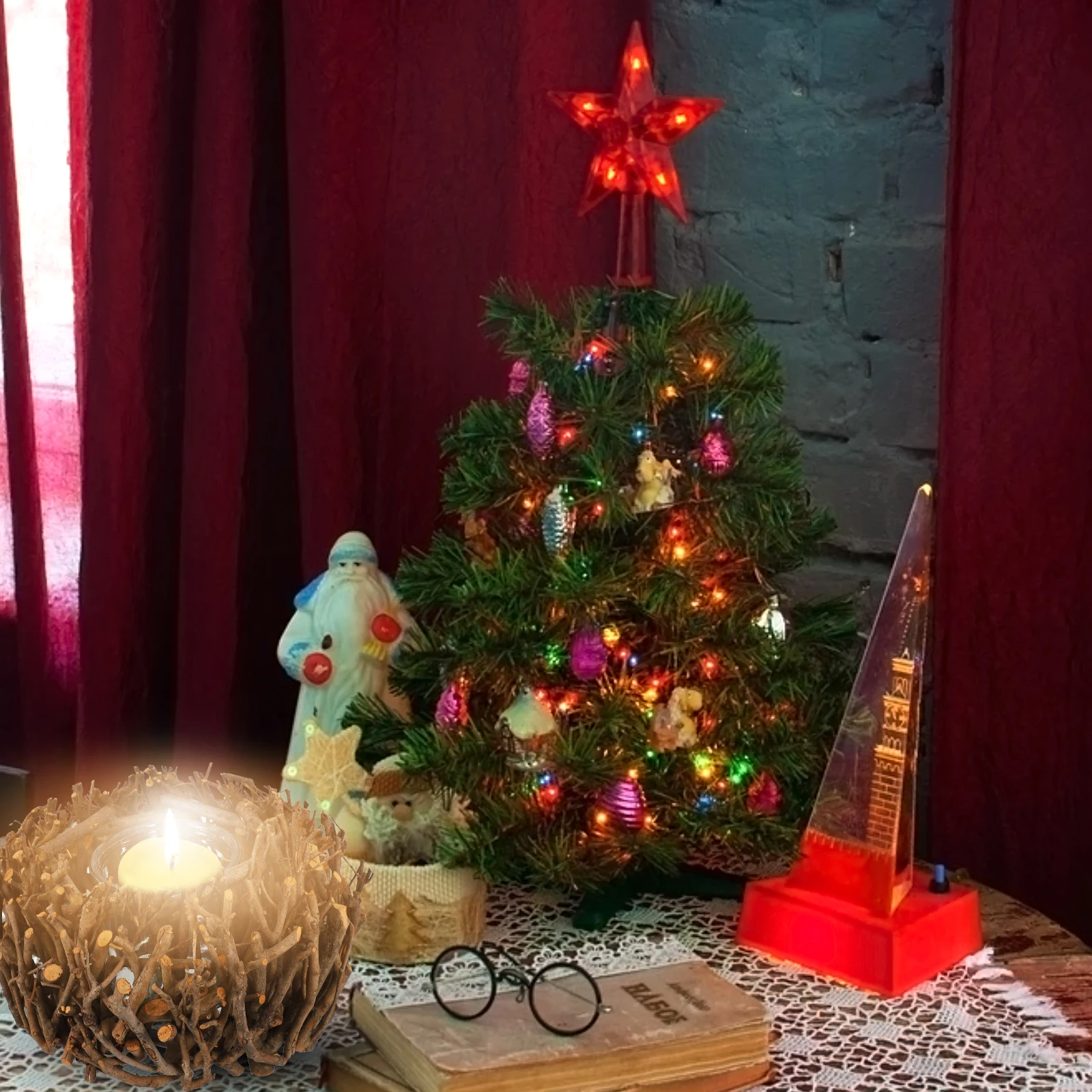 

Bird's Nest Decoration Candlestick Branch Glass Flashing Stylish Holder Wood Modeling Tree