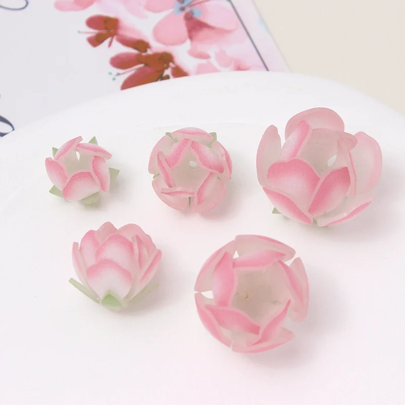 Summer style 50pcs/lot color print cartoon rose flowers shape acrylic florals beads diy jewelry earring/garment accessory