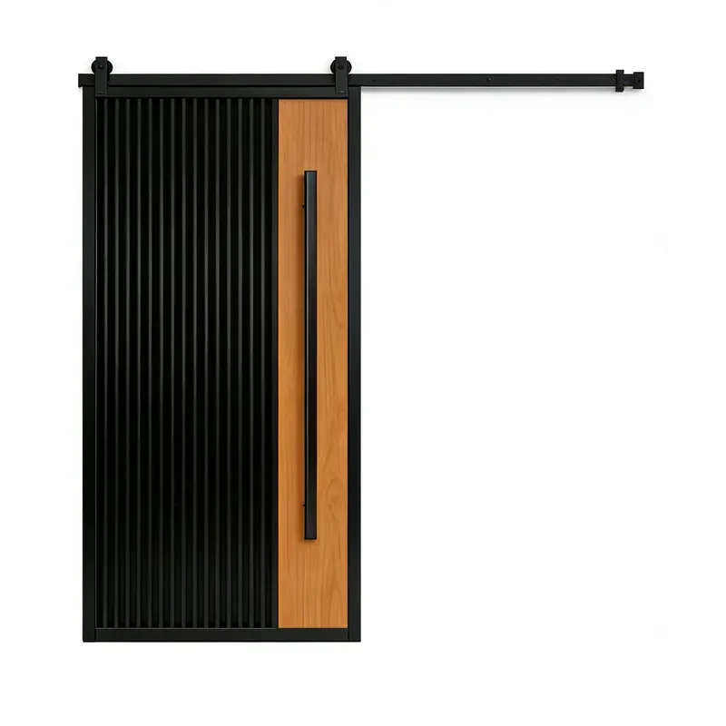 Retro Industrial Wrought Iron Barn Door Hardware Kit Sliding Track Pulley System for Kitchen Bathroom Closet Interior Wood
