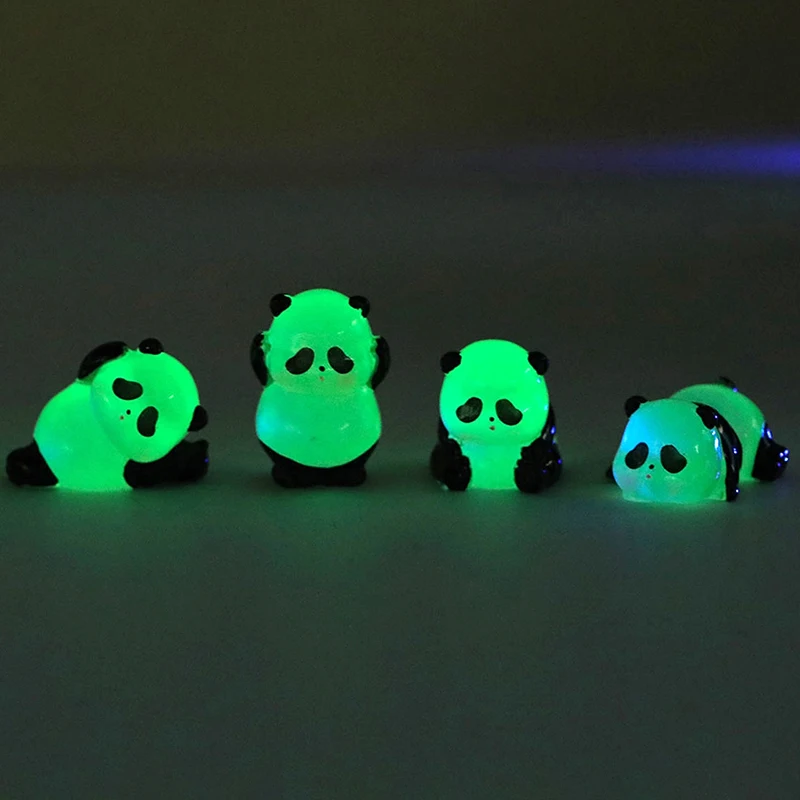 Mini Luminous Panda Ornament Cartoon Doll Micro Landscape Decoration Dollhouse Miniature Toy