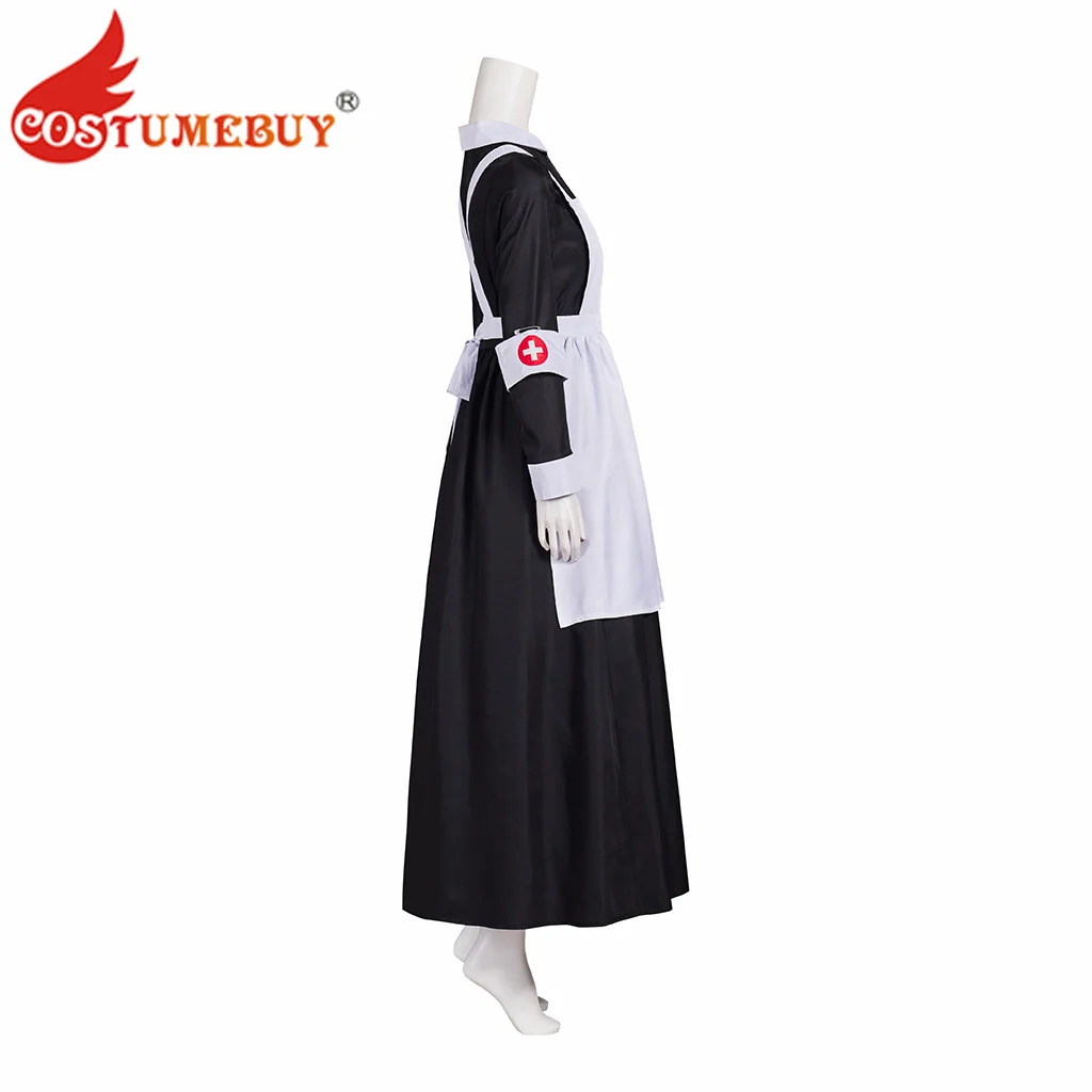 Florence Nightingale Costume Medieval Civil War Nurse Maid Dress Women Long Dress with Apron Halloween Outfit