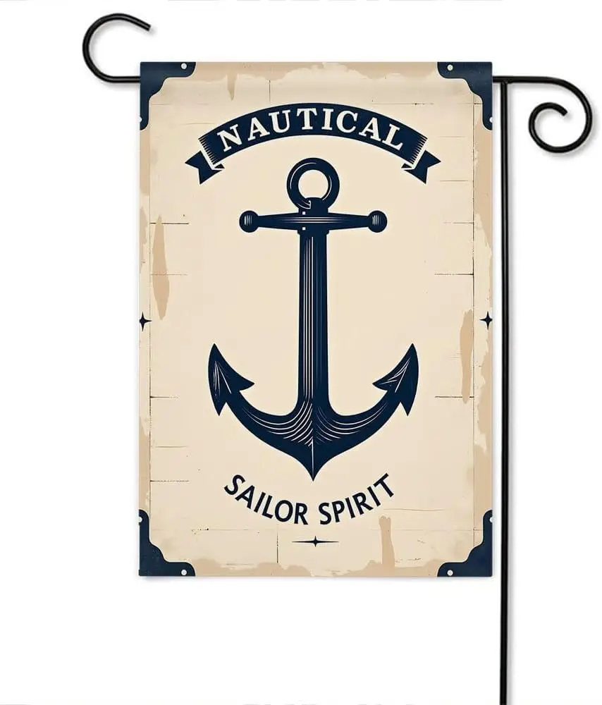 Moslion Anchor Garden Flag Vintage Nautical Ocean Sea Sailor Spirits Flags Double-Sided Banner Welcome Yard Flag Outdoor Hom uui