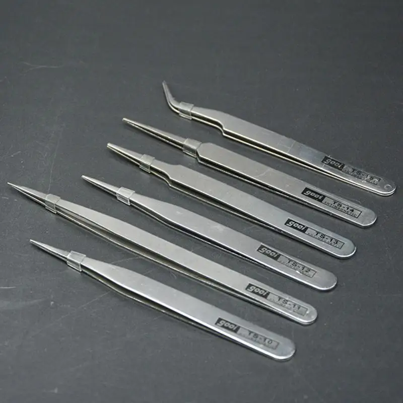 6Pcs Stainless Steel Precision Tweezers Kit Bent Straight Tips Industrial Repair Tool For Detailed Work Electronics