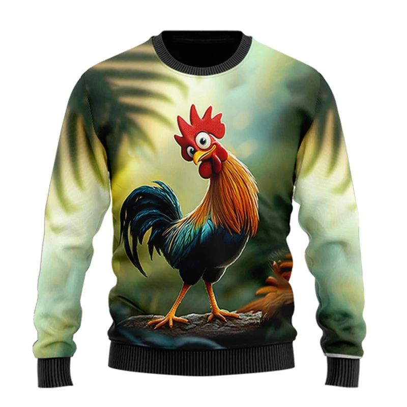 Hip Hop Rooster Graphic Sweatshirts Funny Chicken Ugly Sweater Xmas Holiday Crew Neck Sweatshirt Casual Unisex Pullovers Y2k Top