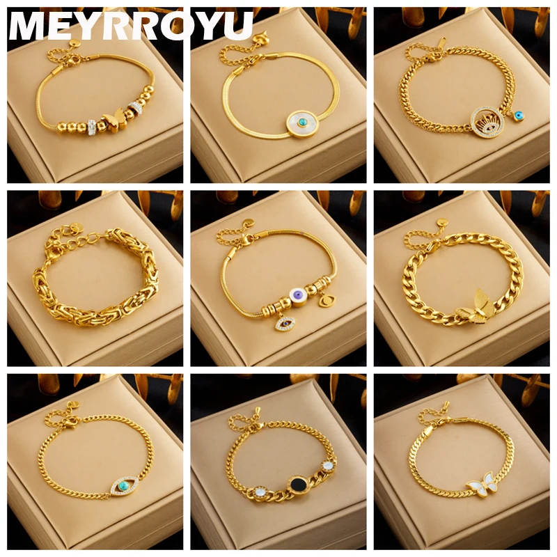 

MEYRROYU 316 Stainless Steel Golden Bracelet Eyes Pendant For Women New Arrival Jewelry Party Vintage Gifts Bijoux Accessories