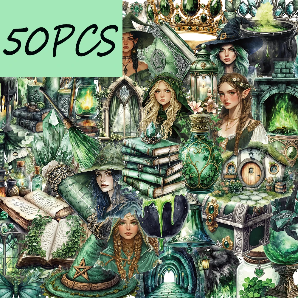 Image of 50 Stück Aufkleber aus der Forest Witch-Serie, geeignet zum Dekorieren von Wasserflaschen, Laptops, Aufbewahrungsboxen, wasserfeste PET-Aufkleber