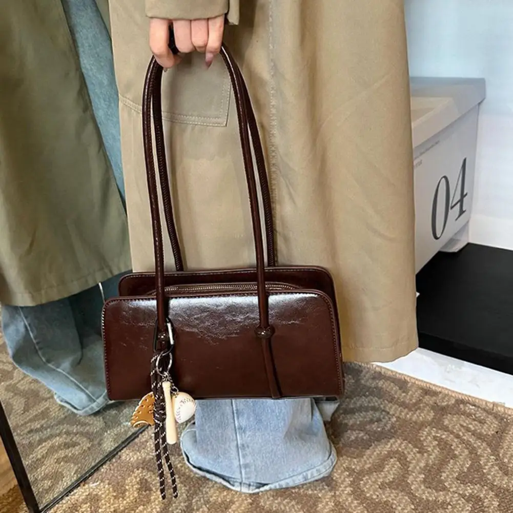 Faux Leather Purse with Long Top Handles Women’s Faux Leather Shoulder Bag Cute Hobo Tote Purse Small Underarm for Errands