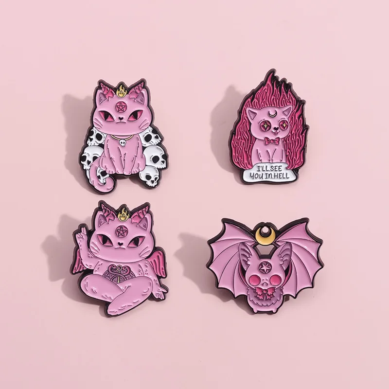 Dark Magic Series Enamel Brooch Magic Girl Witch Cat Crystal Book Fire Skull Frog Bat Badge Punk Smothman Pin Jewelry Gifts - view 4