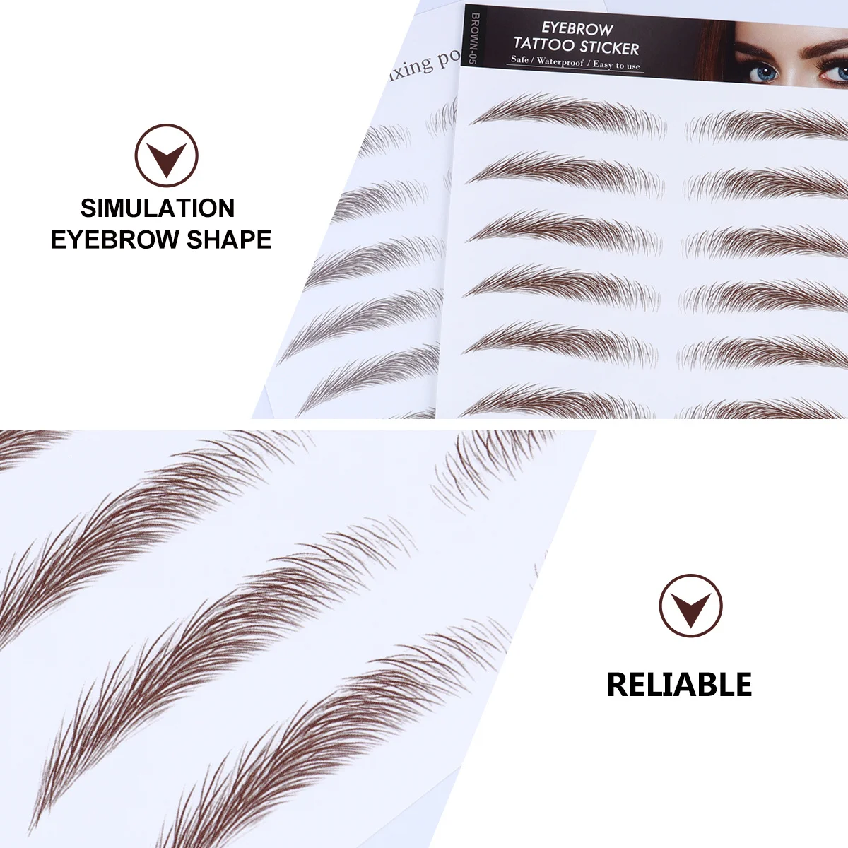 

4pcs 6D Hair-Like Eyebrow Stickers Waterproof Reusable Water Transfer Temporary Tattoo For All Face Shapes False Eyebrow Tool