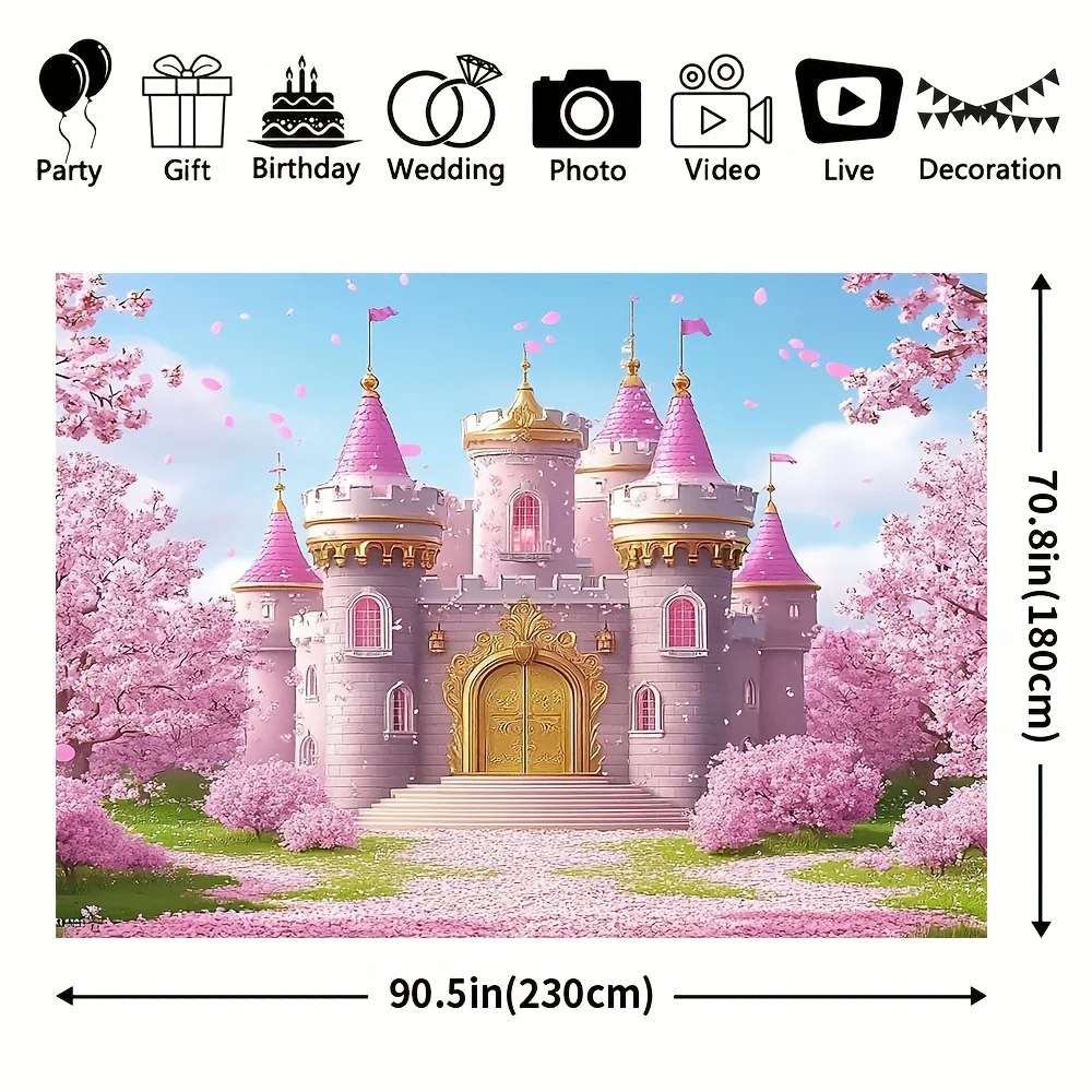 Whimsical Pink Castle Tapestry Wall Hanging Fairy Tale Decor Romantic Princess Boho Backdrop for Nursery Home Wedding Birthday P