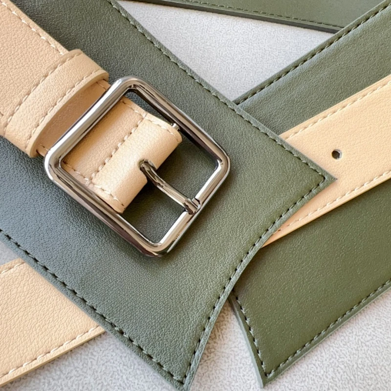 Women Calf Smooth Leather Color Patched Waist Belt Lady Dress Cummerbunds 80mm