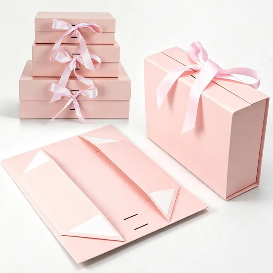 1 ensemble de boîtes cadeaux pliables, livré avec du papier de raphia et une carte de vœux vierge, idéal pour les cadeaux de fêtes, les mariages et les anniversaires. XJM