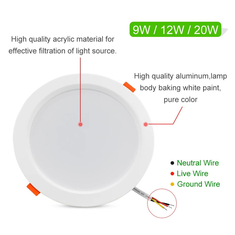 LED Downlights 9W 12W 20W Recessed Led Ceiling Lamp Warm White AC220V Spotlights Indoor Light for Living Room Kitchen Lighting