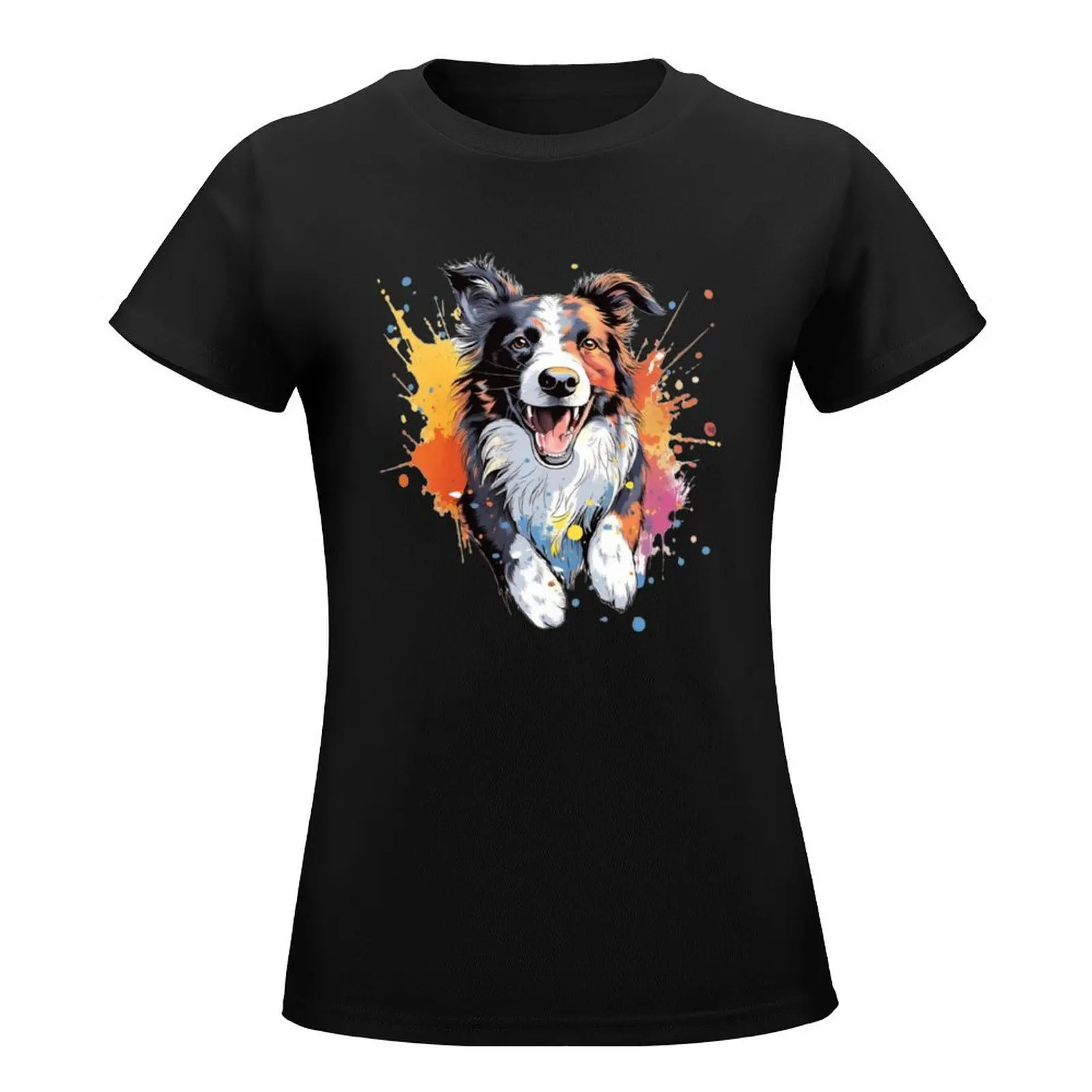 Agility border collie with colourful background T-Shirt cute clothes summer clothes summer blouses woman 2024