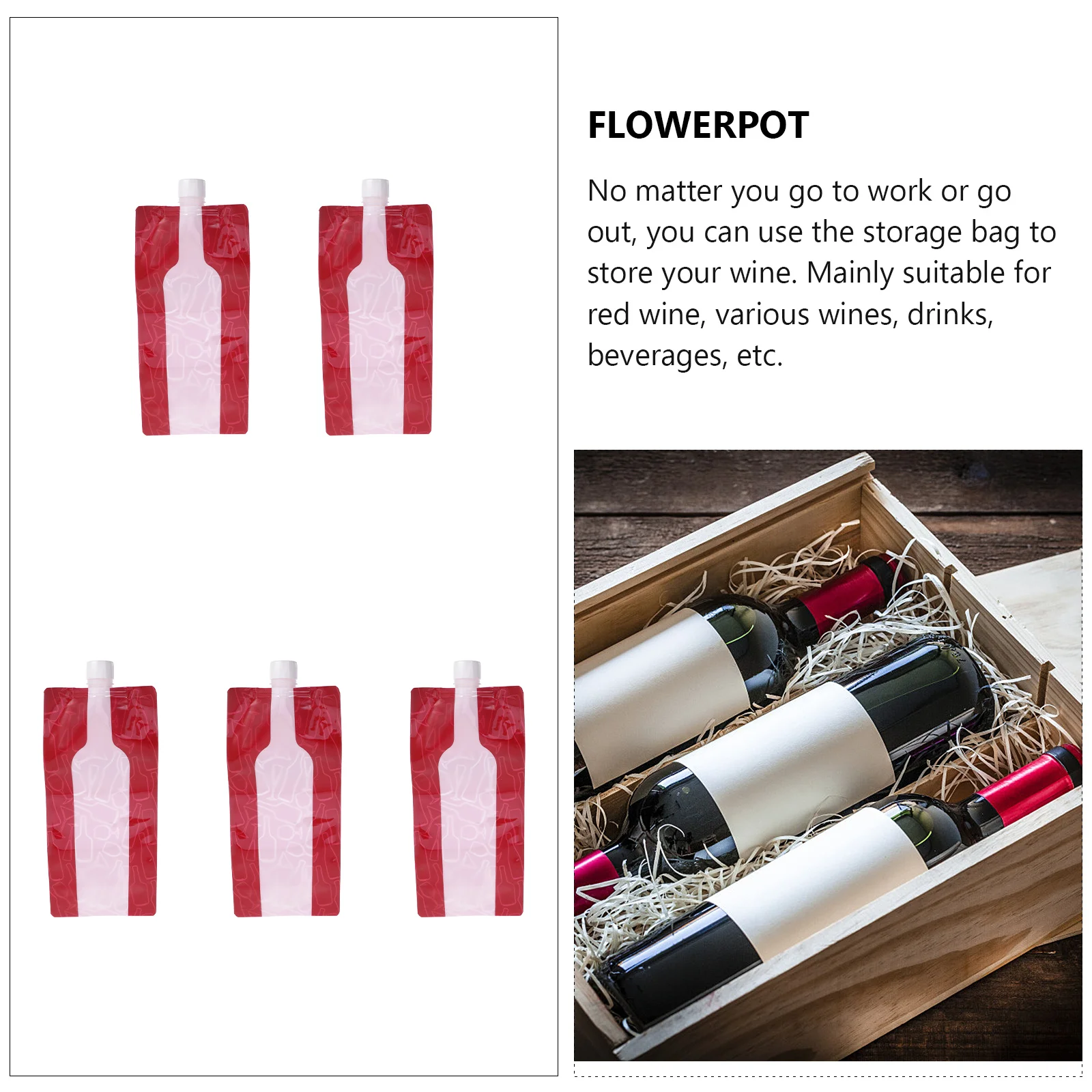 

5Pcs Foldable Wine Bag 750ml Portable Reusable Plastic Pouch for Red Wine Liquor Juice Water Travel Liquid Storage Bag