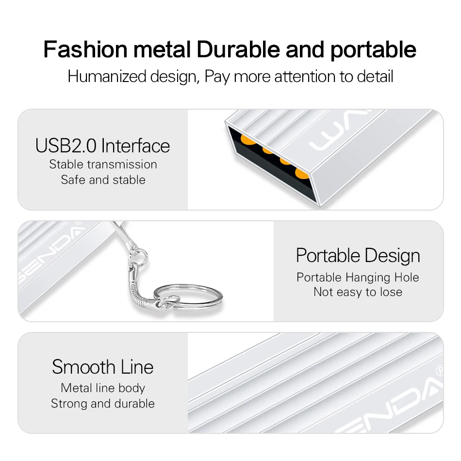 WANSENDA USB 2.0 USB Flash Drive logam Pen Drive 8GB 16GB 32GB 64GB 128GB Pendrive kunci stik memori Flash U Disk