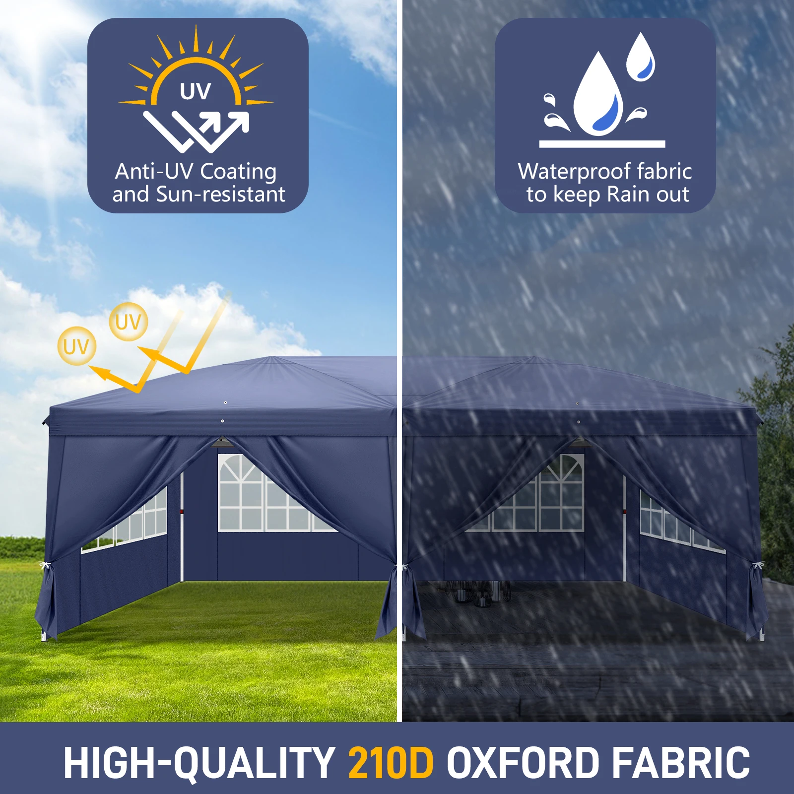 

3 * 6m blue, right angle 6-sided (4 windows) folding shed, Oxford cloth, plastic sprayed iron pipe, Germany