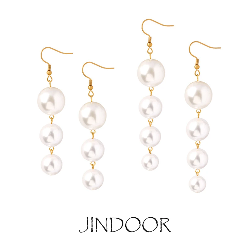 JINDOOR Pearl Tassel Earrings Round Beads Long Section Of The Ancient Wind New Court Style Luxury Fashion Retro Female Earrings