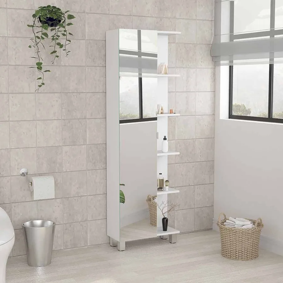 

Urano Mirror Linen Cabinet Four Interior Shelves Five External Shelves White