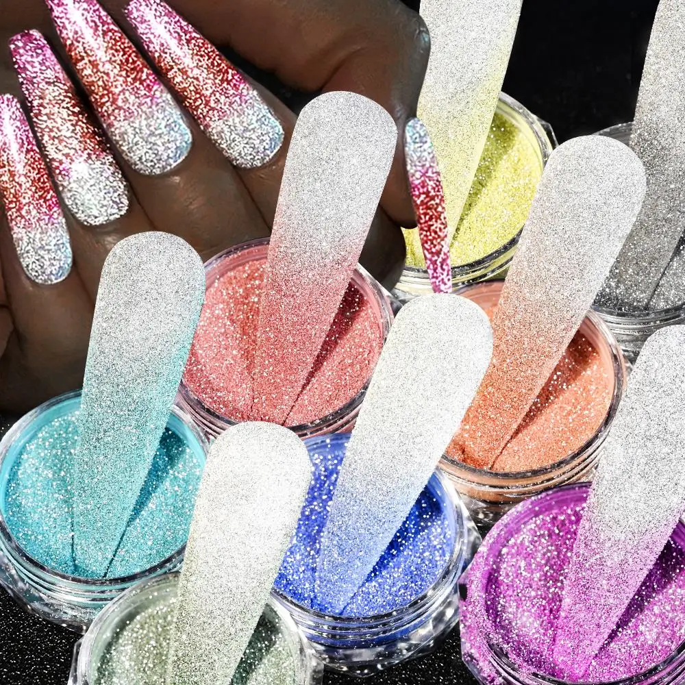 1Box Reflective Thermal Glitter Nail Powder Pink/Blue Temperature Color Change Chrome Pigment Shinning Nail Art Glitter Dust #FT