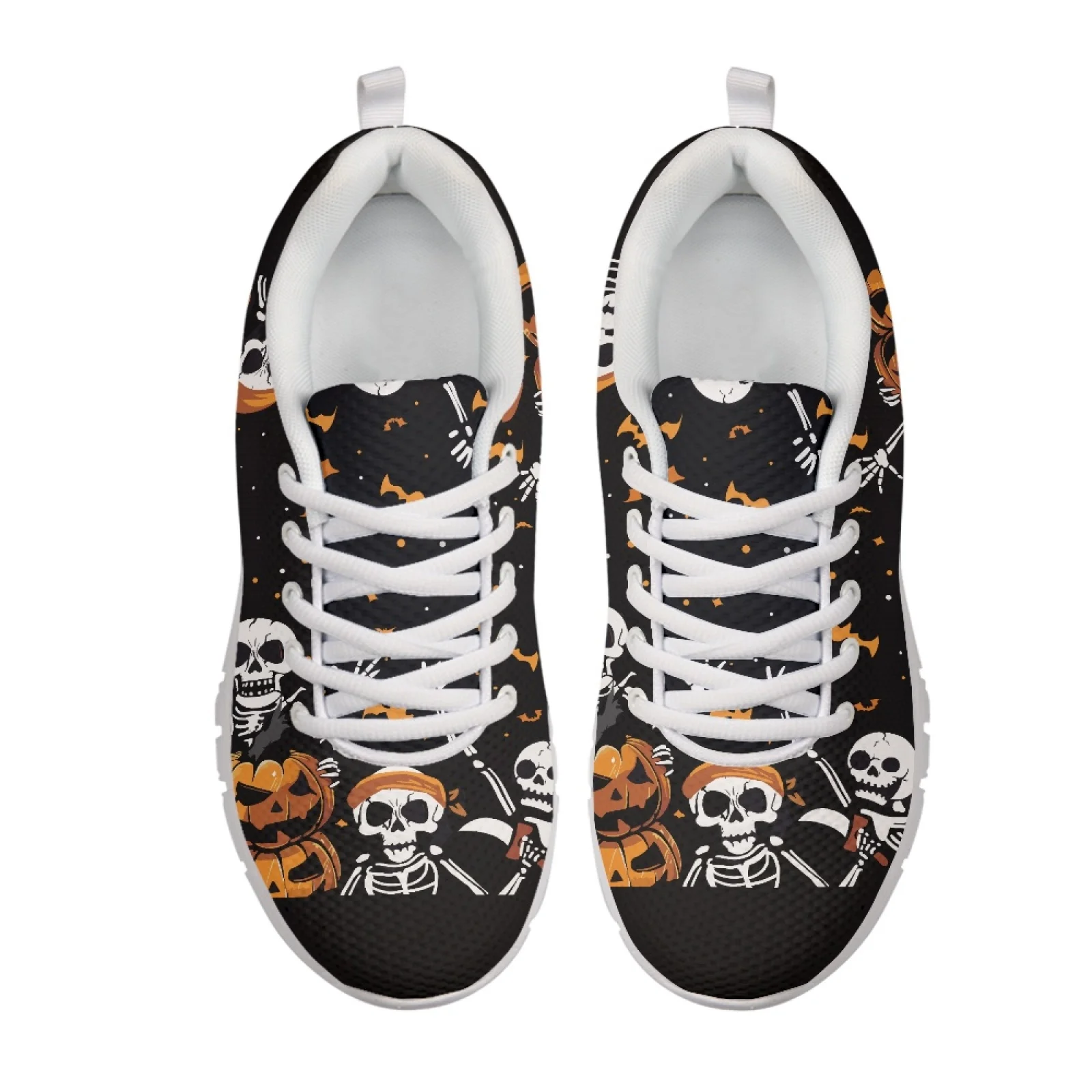 Coloranimal Spooky Skulls Pumpkins Bats New Arrival Walking Shoes Women Sneakers Lace up Sports Gym Jogging Athletic Shoes