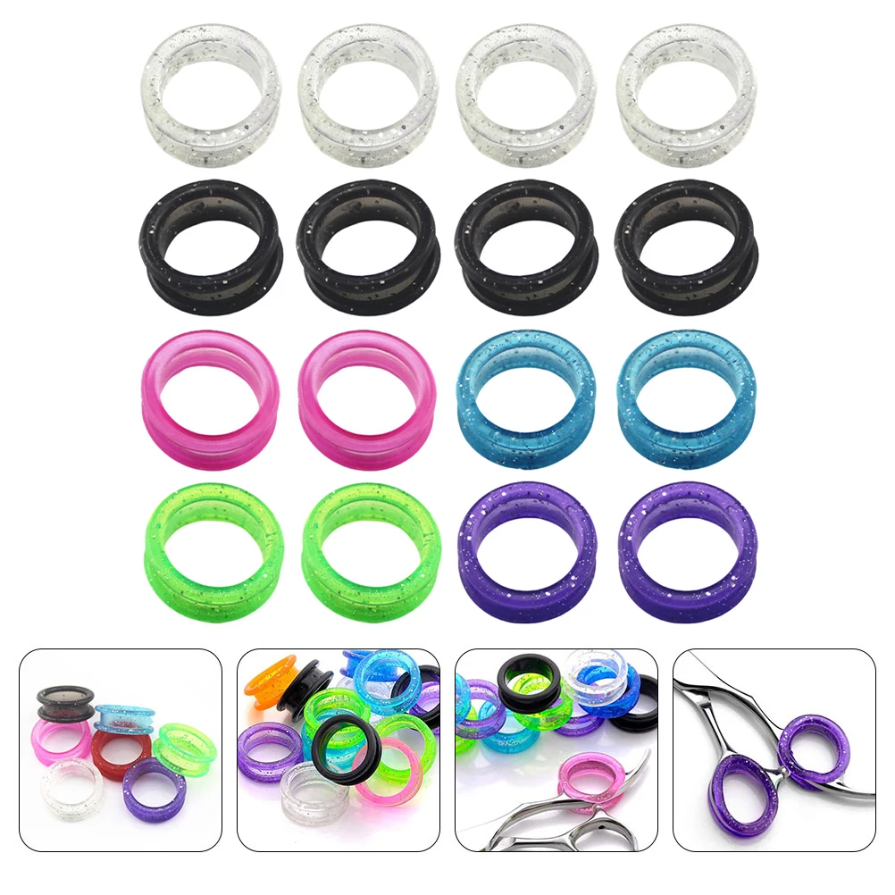 

16 Pcs Anti-scissor Ring Black 4 White 4 Green 2 Purple 2 Detachable Silicone Finger Rings for Hair Grooming