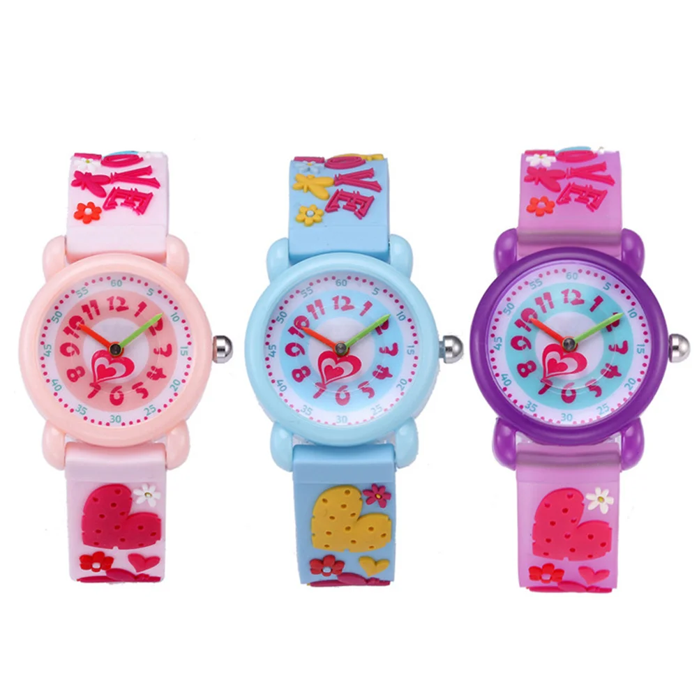 3D Cartoon Watch Silicone Waterproof Quartz Wristwatch For Purple Durable Resin Glass