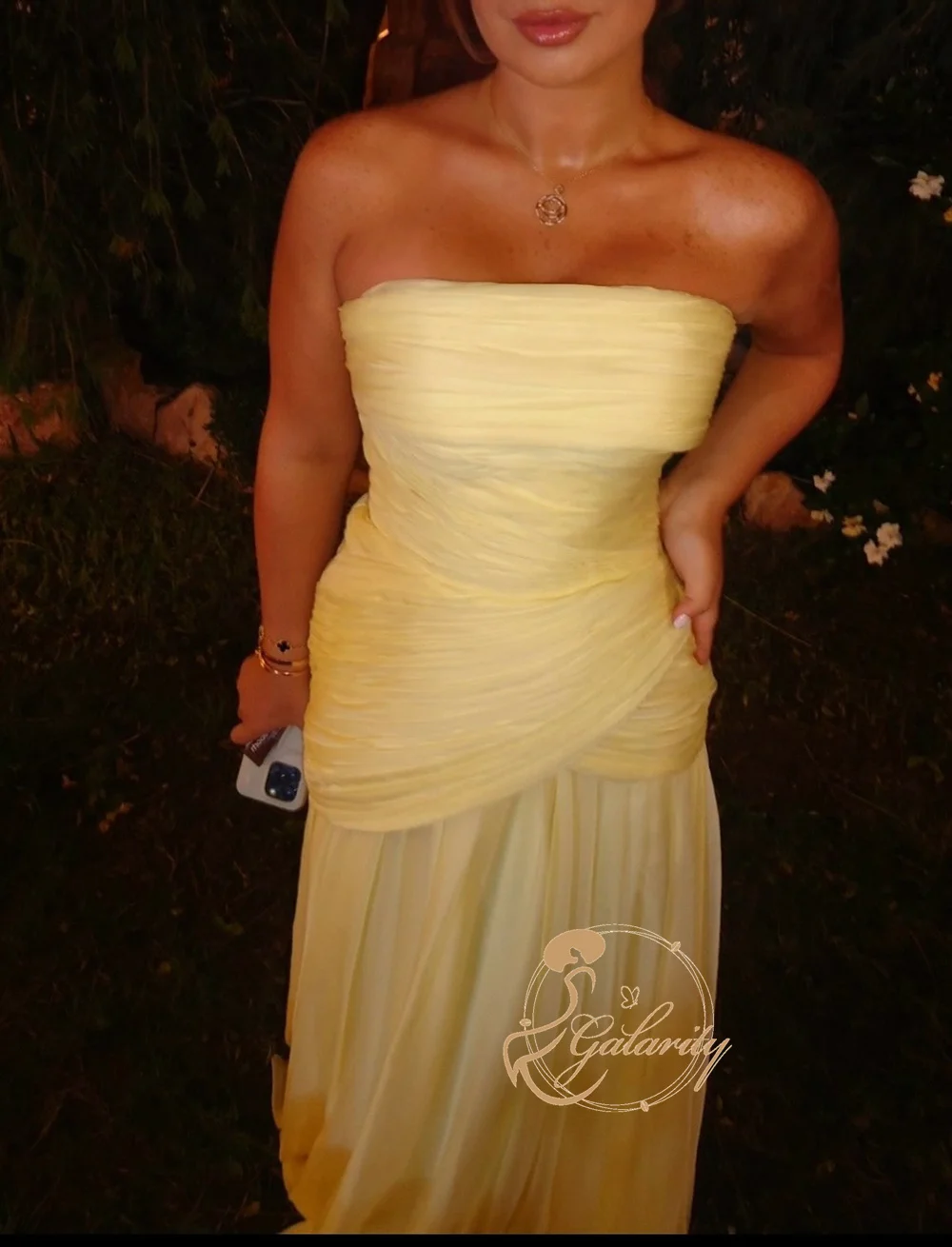 Galarity Yellow Evening Dresses Pleated Strapless Ruched Elegant Long prom Dress Women Party Dress For Wedding Guest Customized