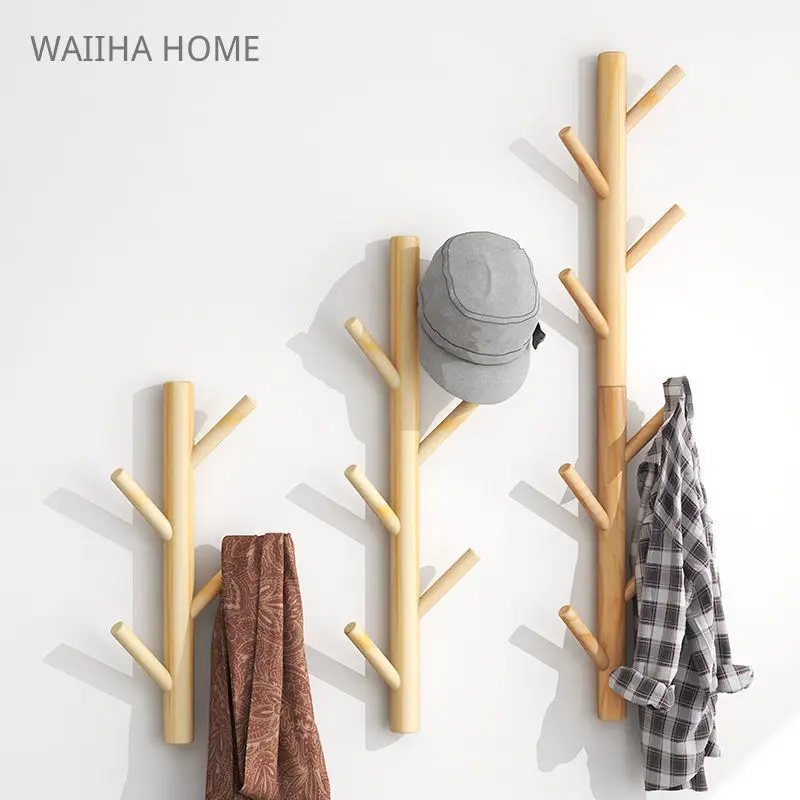 Wall Mount Clothing Rack Coat Hanger Branches Natural Pine Hook Handbag Cap Holder Living Room Decoration Wall Shelves 4/8 Hooks