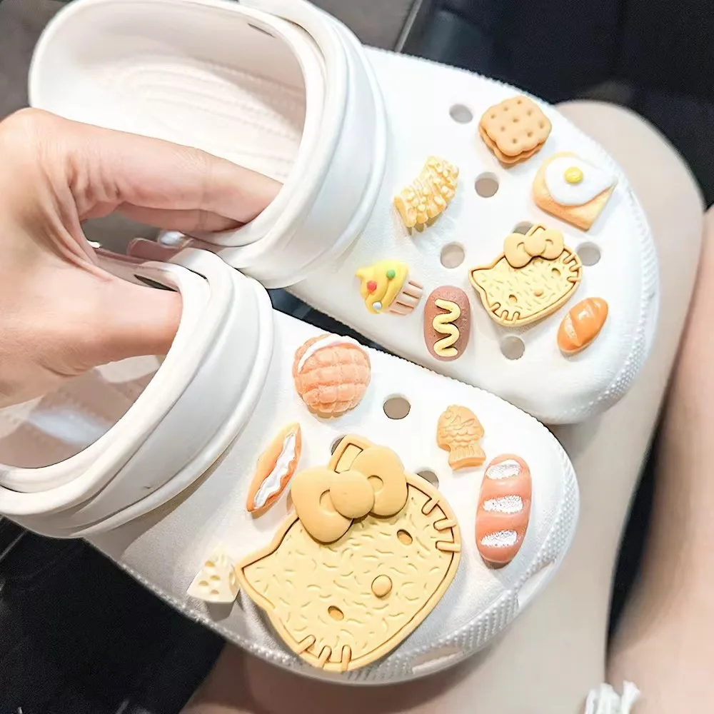 MINISO Cartoon Cute Hello Kitty Cookies Charm Shoes Accessories Spicy Girl DIY Detachable Clogs Sandals Buckle Birthday Gift