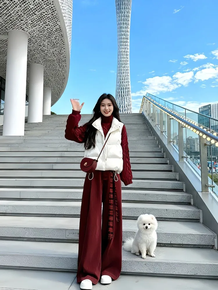 Faionable Plus Size Set da donna Inverno 2026 New College Sle Vest Pantaloni a gamba larga Tee Piece Casual Lazy Sle Ensemble