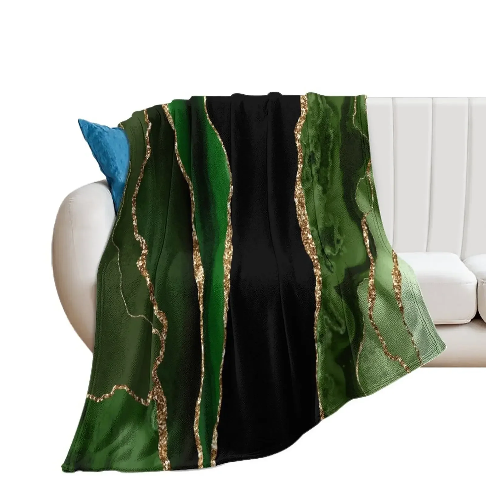 

Abstract Emerald Green & Gold Modern Geode Agate Design Throw Blanket Sleeping Bag Stuffeds Warm Blankets