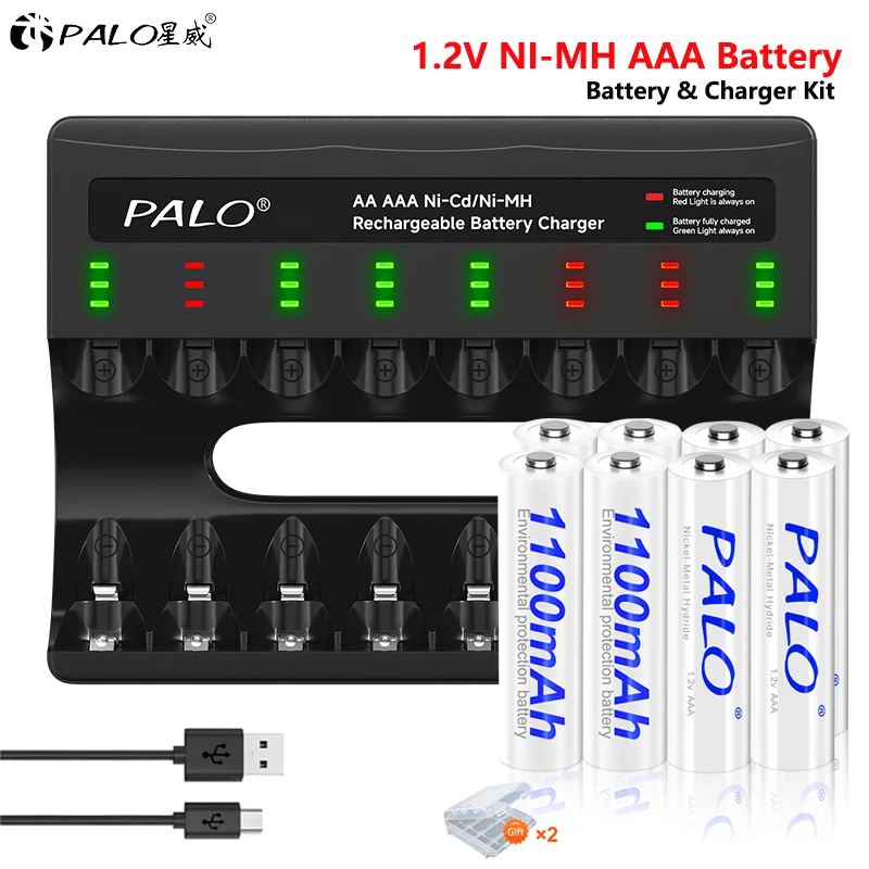 

1.2V AAA Ni-MH Rechargeable Battery+8-Slots LCD Display Smart Battery Charger With cable for flashlight toys Remote Control