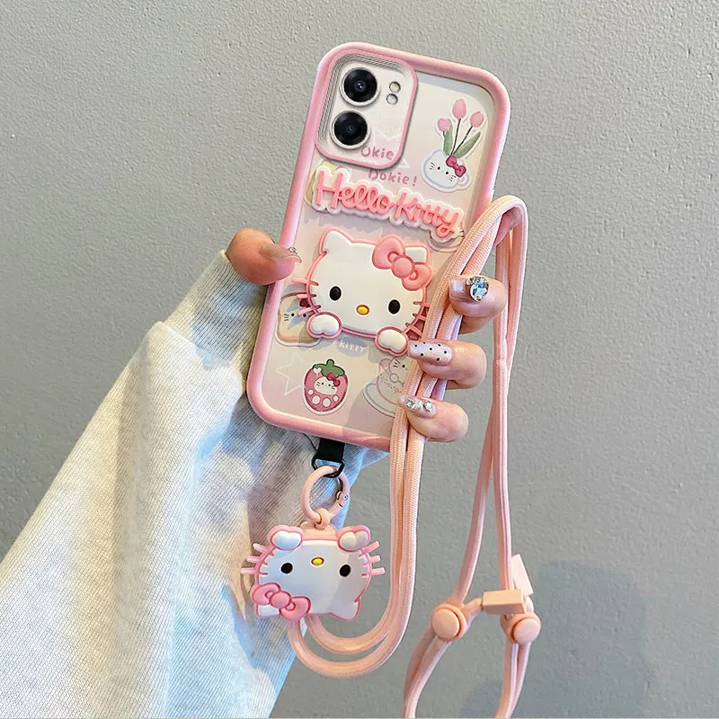 Crossbody Lanyard Phone Case For Honor 90 Smart Magic 5 Lite Play 8T 50 Plus 3D Cartoon Hello Kitty Kuromi Lotso Bear Soft Cover