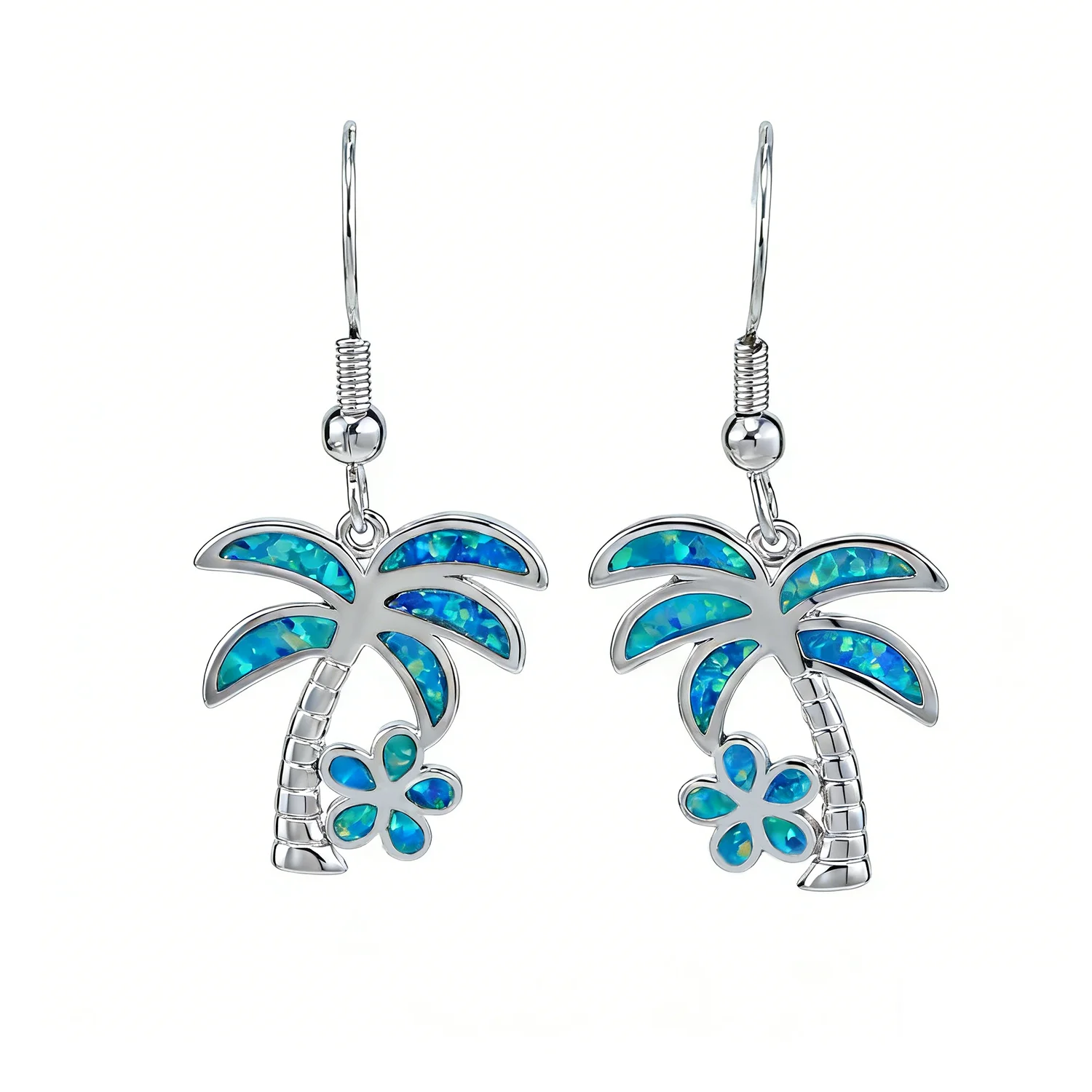Boho Chic Unique Tropical Opal Earrings Gift for Her,Fun Palm Tree Dangle Earring,Birthday Summer Beach Vacation Present for Her