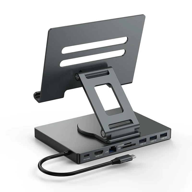 PD Charger Aluminum 9 In 1 Multifunction Stand Type C USB C Hub with Audio Gigabit RJ45 HDTV SD TF Card Reader USB 3.0 USB C Hub