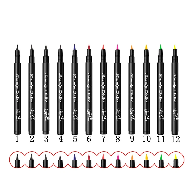 12-Farben-Flüssig-Eyeliner-Stift, wasserdicht, bunt, Eyeliner-Stift, Highlight, Neon, bunt, langlebig, Augen-Make-up, Kosmetik