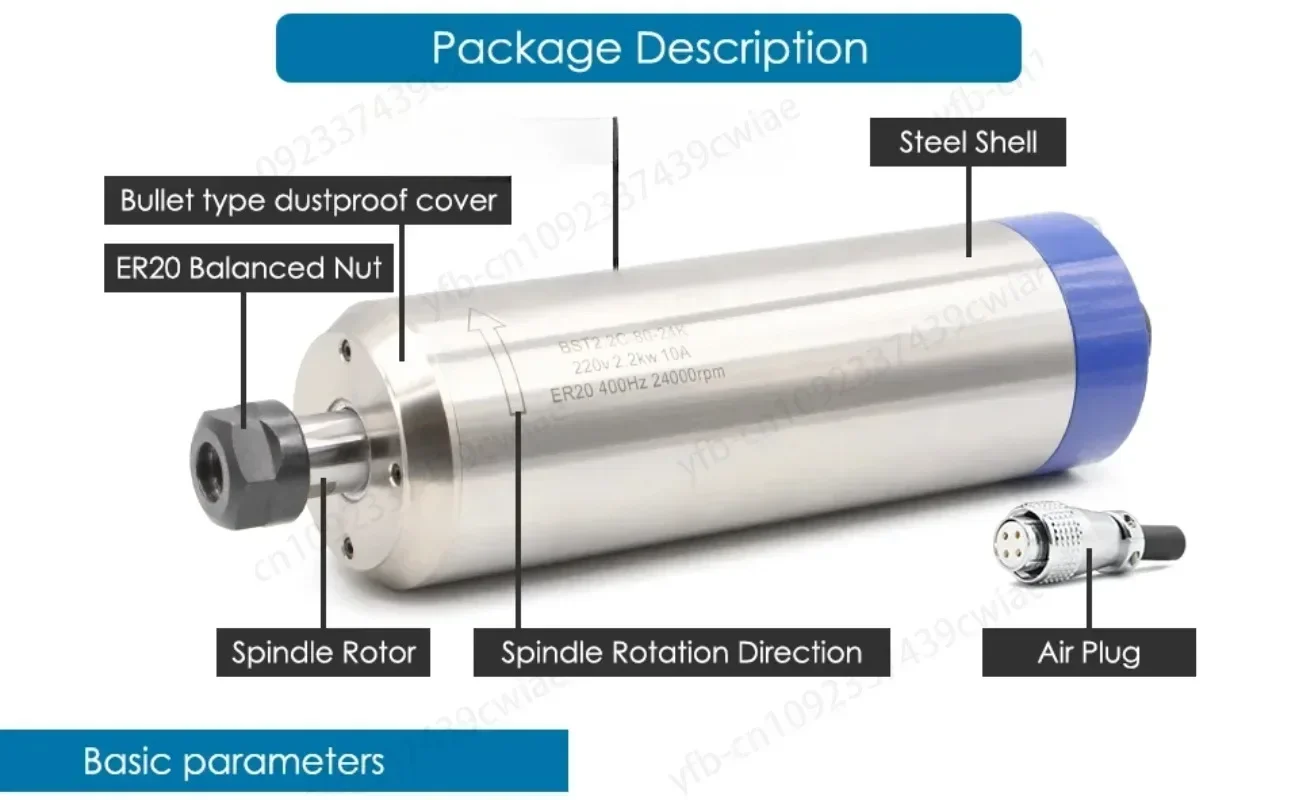 2.2KW ER20 Water-cooled Spindle 220v/380v Motor