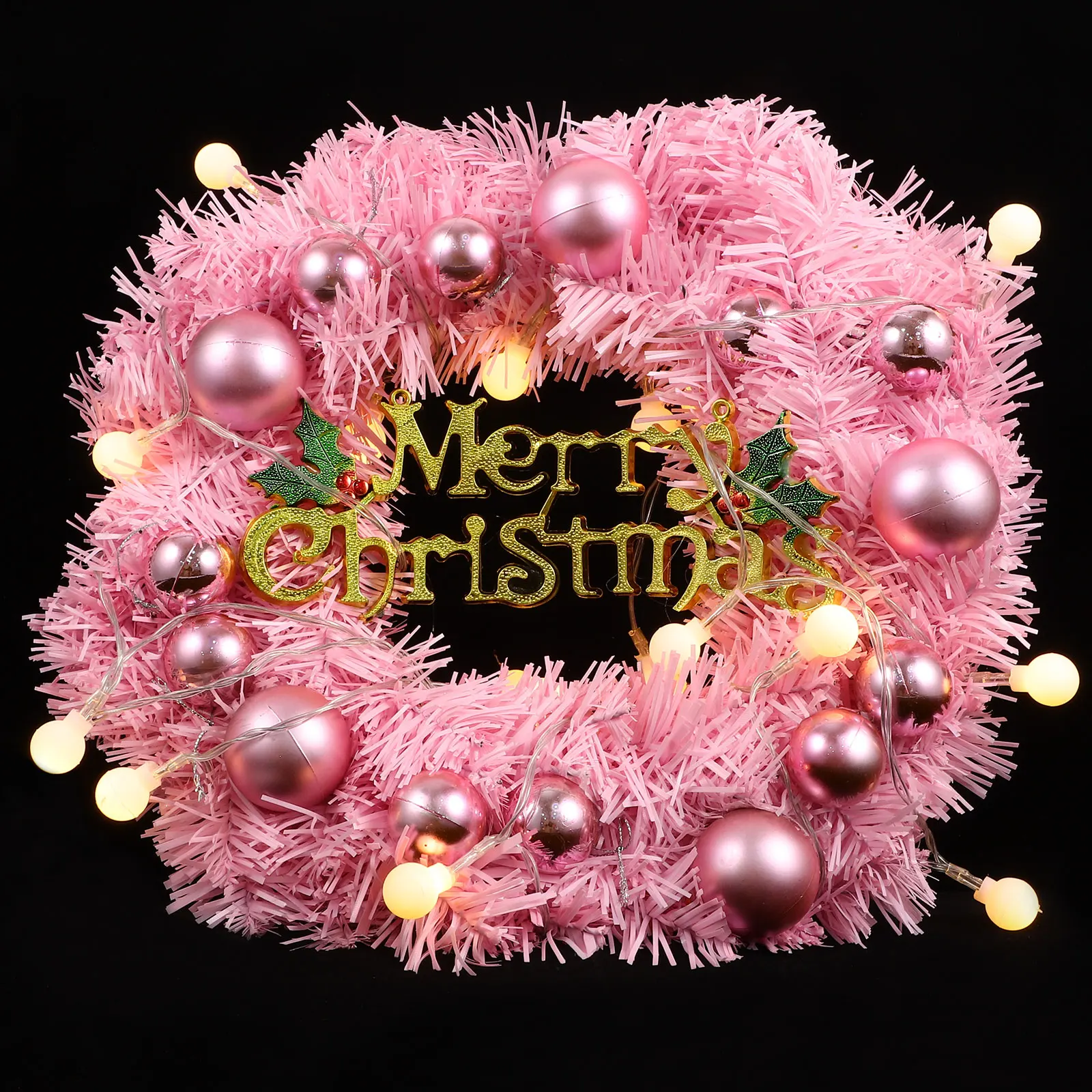 

Pre Lighted Wreath PVC Iron Christmas Decorative naments Holiday Home Party Supplies String Lights