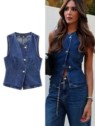 2026 Women's Short Vest Autumn Fashion Blue Denim Vest Top Lady Casual Cropped Sleeveless Jacket Streetwear New Waistcoats