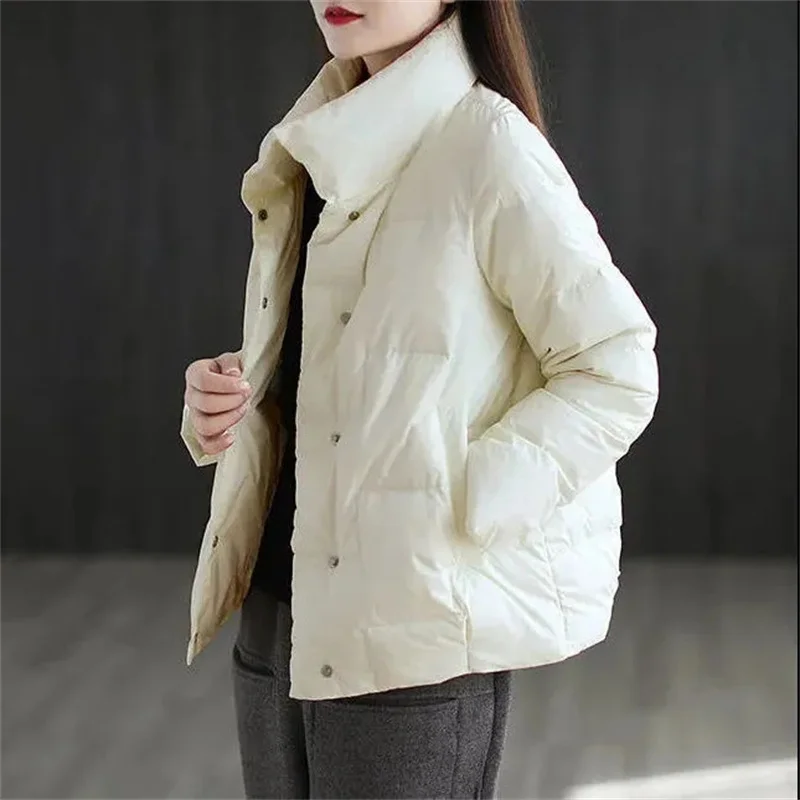 2024 New Korean Winter Jacket Cotton Padded Coat Women\'s Stand Collar Puffer Jacket Thicken Warm Long Sleeve Lightweight Outerwe