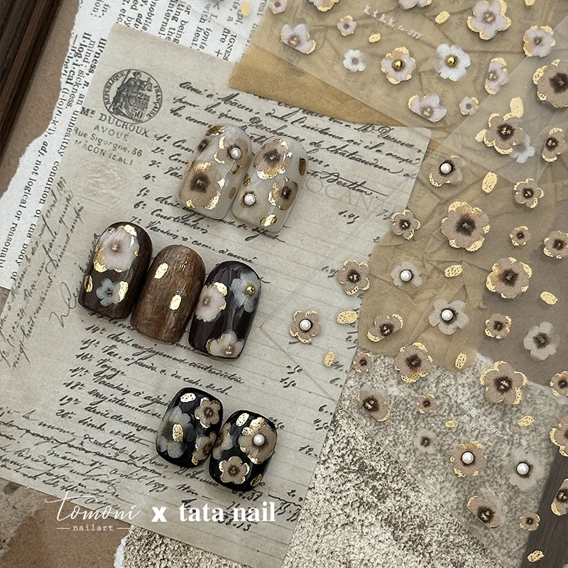 Exquisite Flowers Petal Pearl Rhinestones Halo Dyeing Chic Daisy Gold Foil Floral Designs Nail Art Stickers Manicure Decals DIY