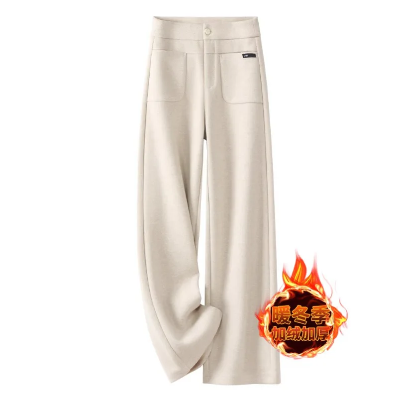 

Woolen Pants for Women, and Winter , Elegant Slim Straight Pants, Warm Fleece-Lined Thickened Pants