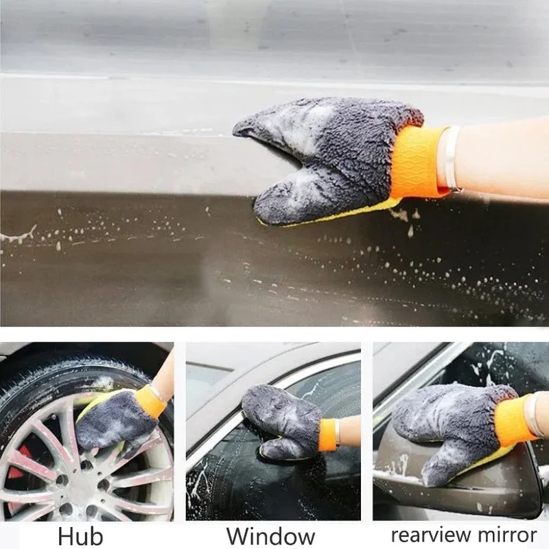 Car Wash Cleaning Glove Brush Thick Double-faced Microfiber Coral Fleece Gloves Car Cleaning Mitt Auto Wax Detailing Care Brush