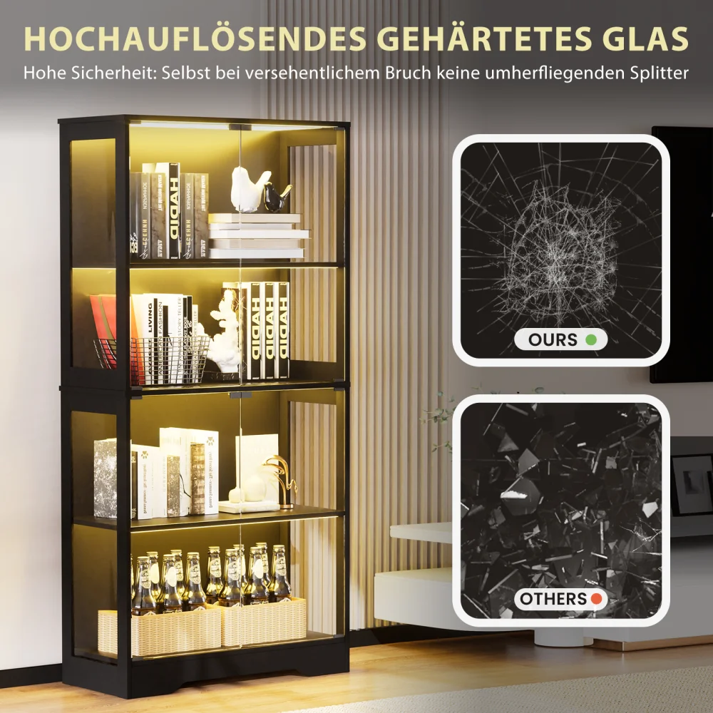 Vierstöckige Glasvitrine mit Stauraum, LED-Beleuchtung, Glastüren und intelligenten Sensoren, staubdichte Glasvitrine – Detail 11