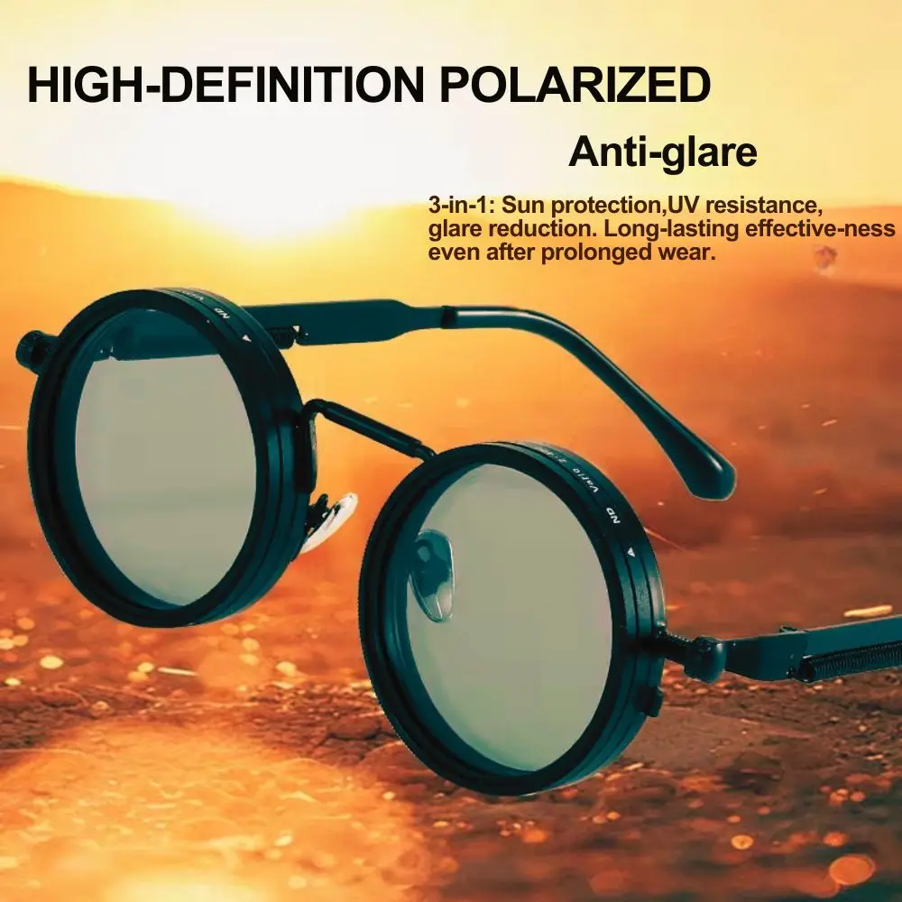 Adjustable Dimming Sunglasses ND9 Polarized, Manual Rotating Round Fishing Glasses UV400 Anti Glare for Driving Cycling Travel